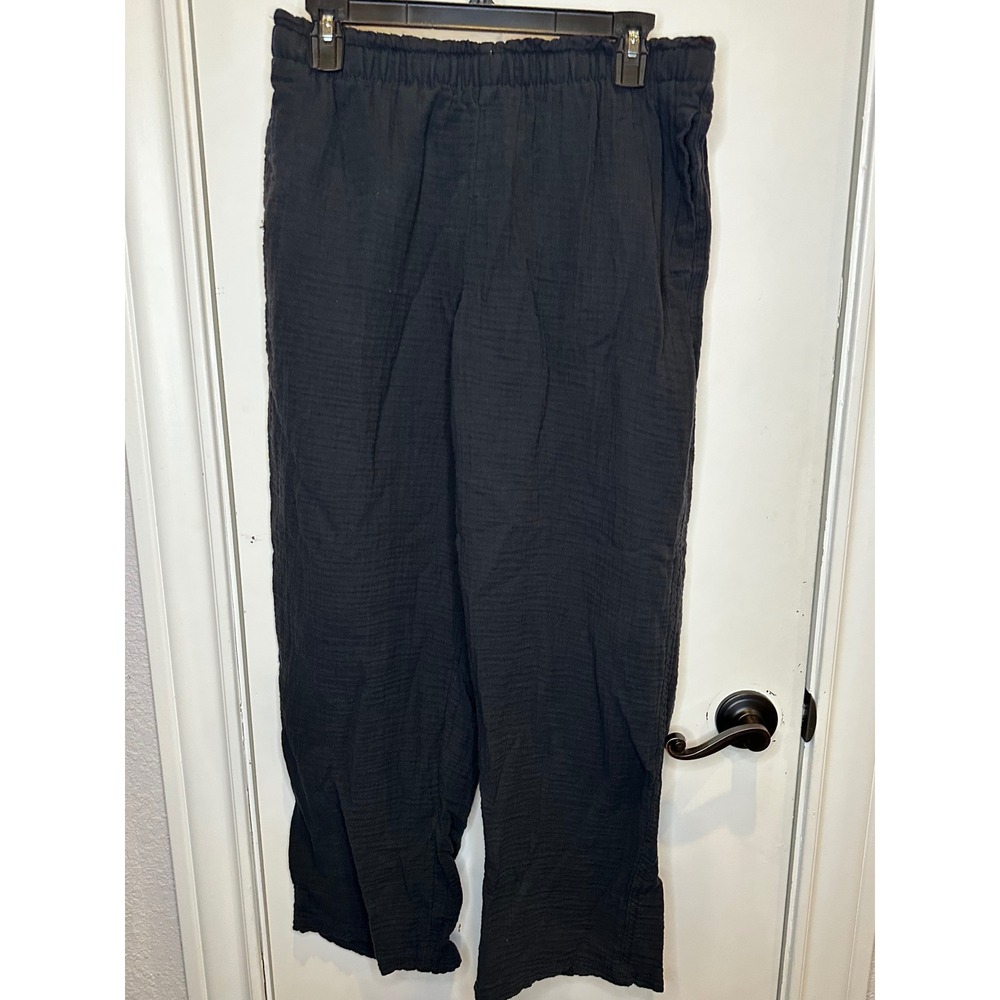 Coldwater Creek Black Cotton Gauze Wide Leg Elastic Waist Pants Women Small